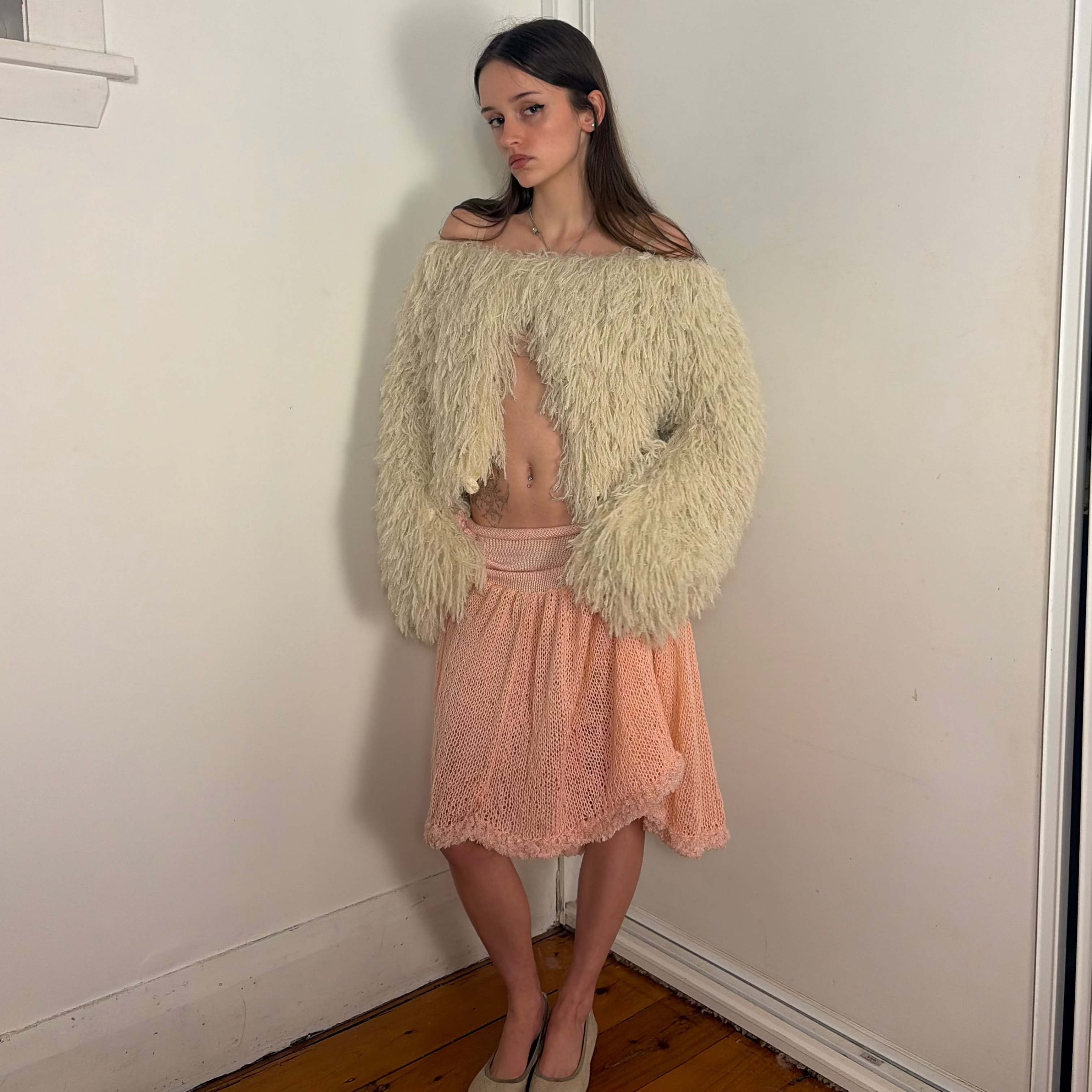 FAUX FUR JACKET - CREAM/PINK TINT