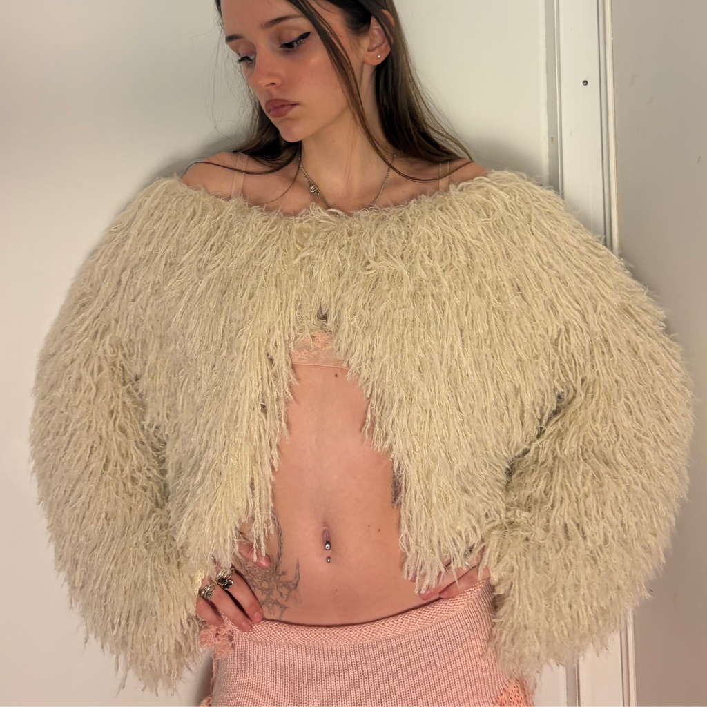 FAUX FUR JACKET - CREAM/PINK TINT