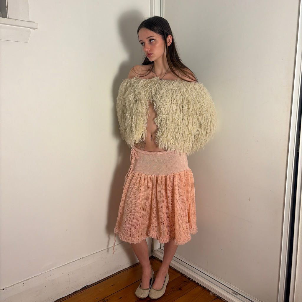 FAUX FUR JACKET - CREAM/PINK TINT