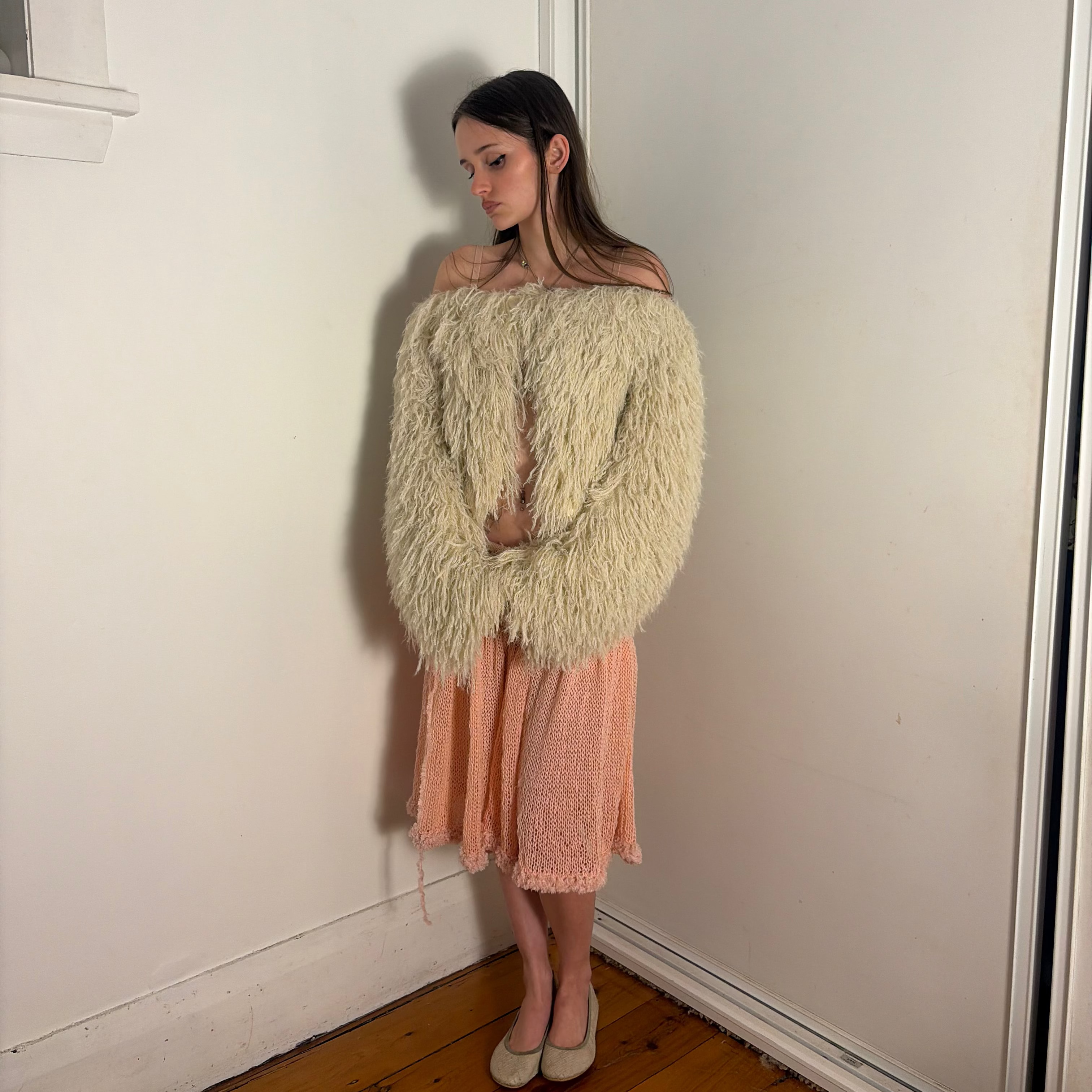 FAUX FUR JACKET - CREAM/PINK TINT