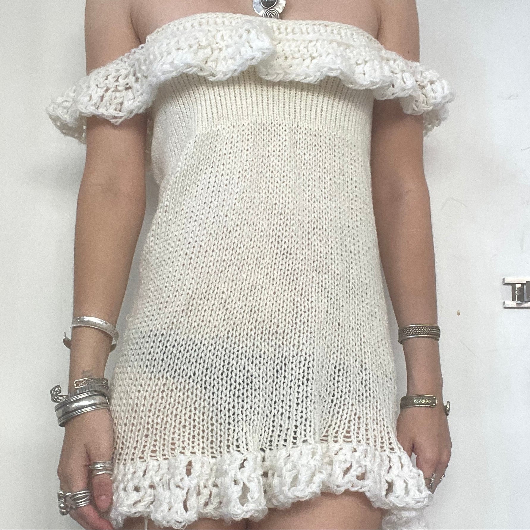 Cream Ruffled Mini Dress